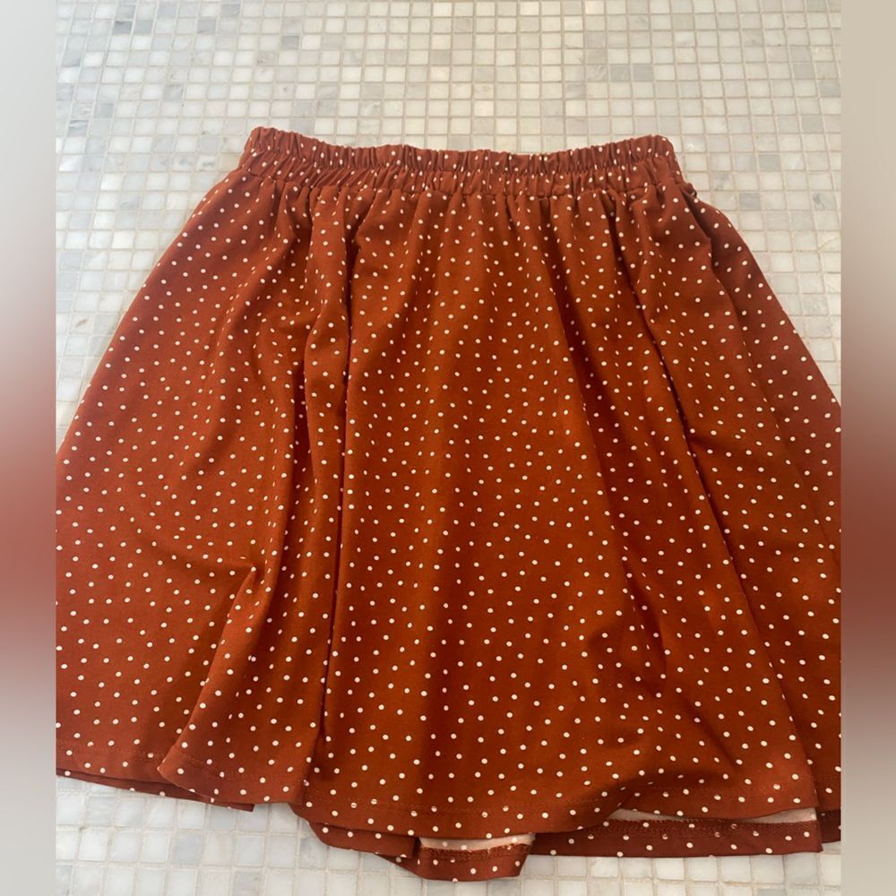 French Grey Orange with White Polka Dots A-Line Mini Skirt - Picture 2 of 8